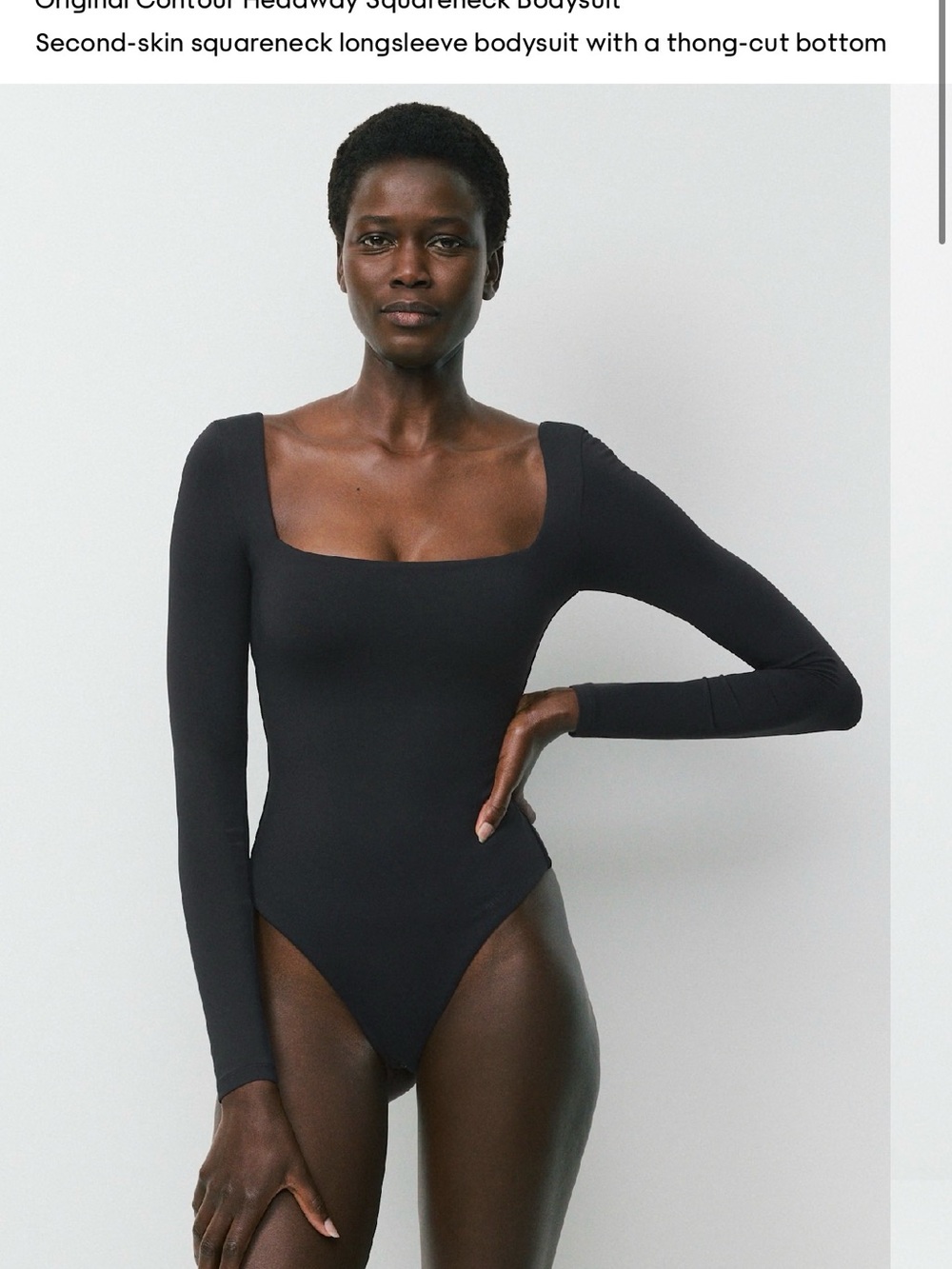 Babaton Black Square-Neck Long Sleeve Bodysuit
